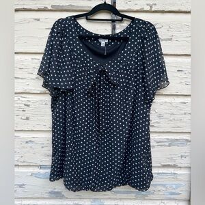 Rebecca Malone Polkadots Flutter Sleeves Flirty Feminine Pullover Blouse Top 3X